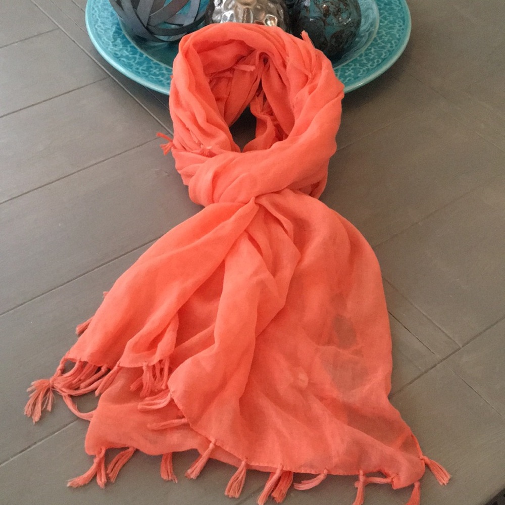 Coral light weight scarf with tassels